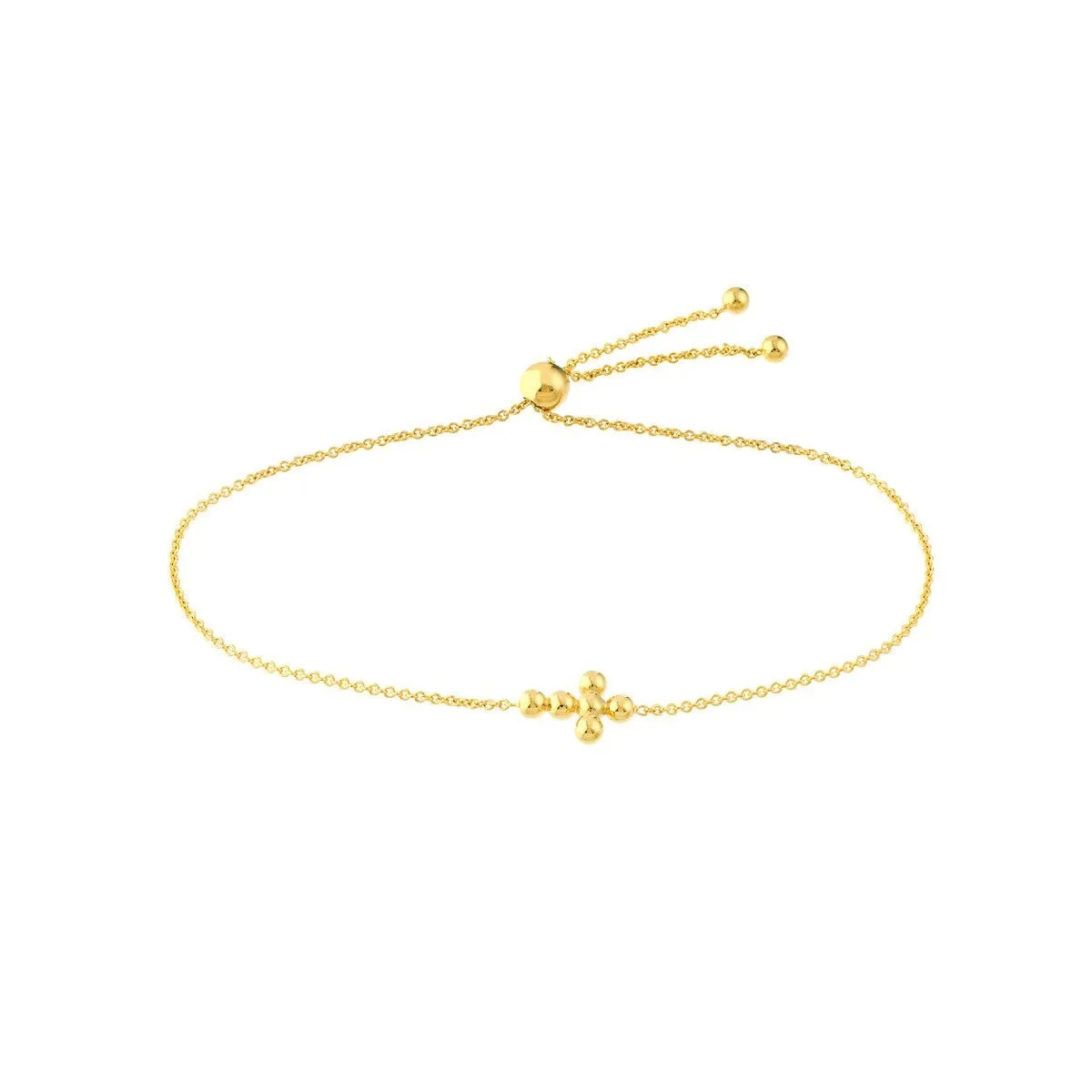 14K Gold Mini Beaded Cross Bolo Bracelet