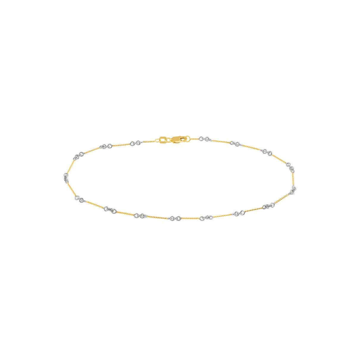 14K Two-Tone Gold 0.80mm Designer Twist Chain with Lobster Lock Anklet