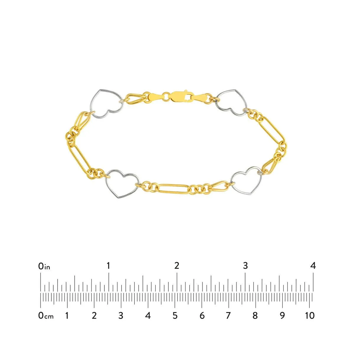 14K Two Tone Gold Heart and Link Station Bracelet