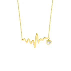 14K Two-Tone Gold Heartbeat Adj. Necklace with Dangle Heart