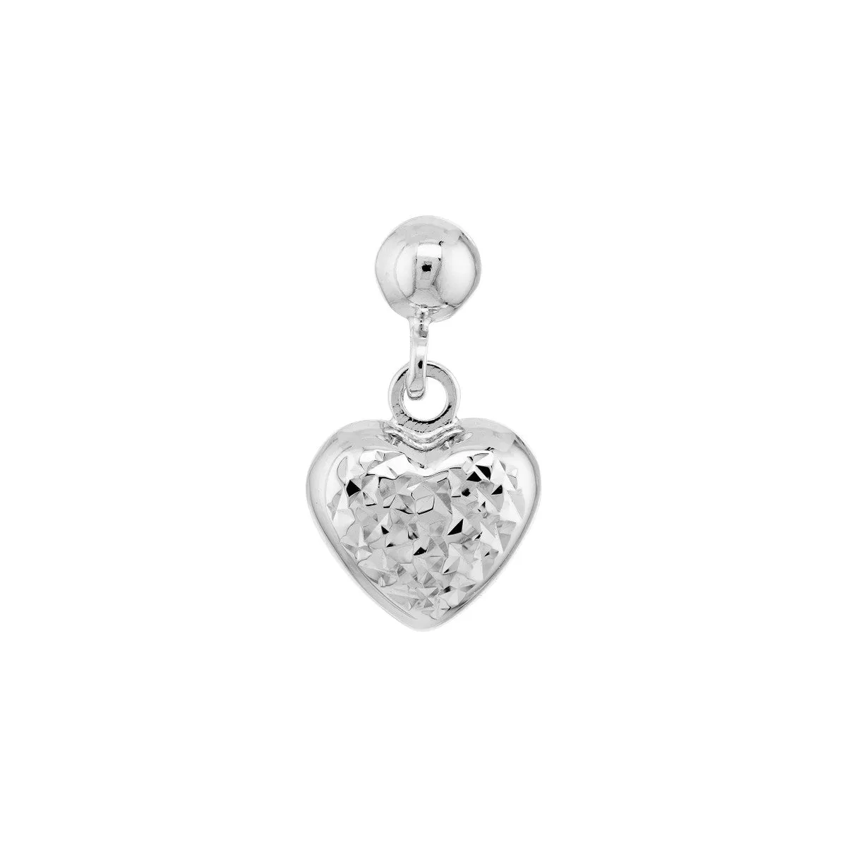 14K White Gold Diamond-Cut Puffed Heart Dangle Earrings