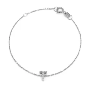 14K White Gold Diamond Initial "T" Bracelet