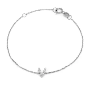 14K White Gold Diamond Initial "V" Bracelet