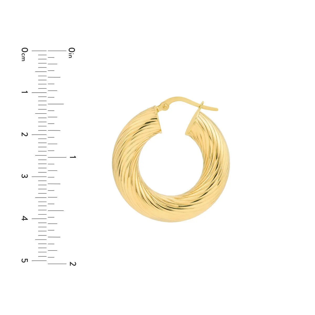 14K Yellow Gold 15.00mm Textured Round Tube Hoop Earrings