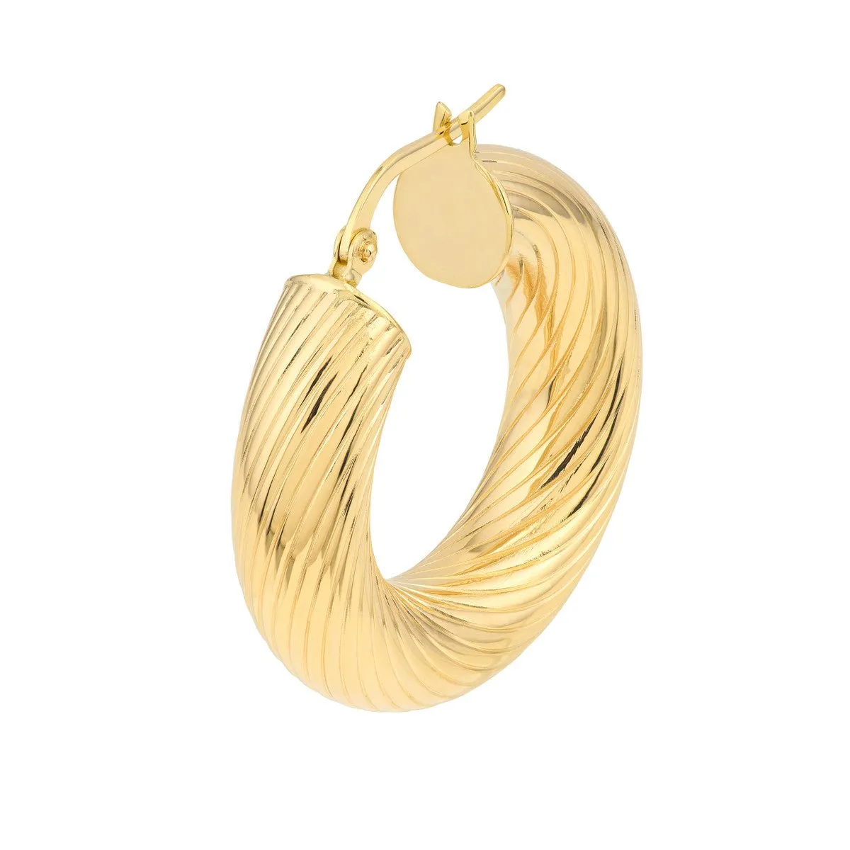 14K Yellow Gold 15.00mm Textured Round Tube Hoop Earrings