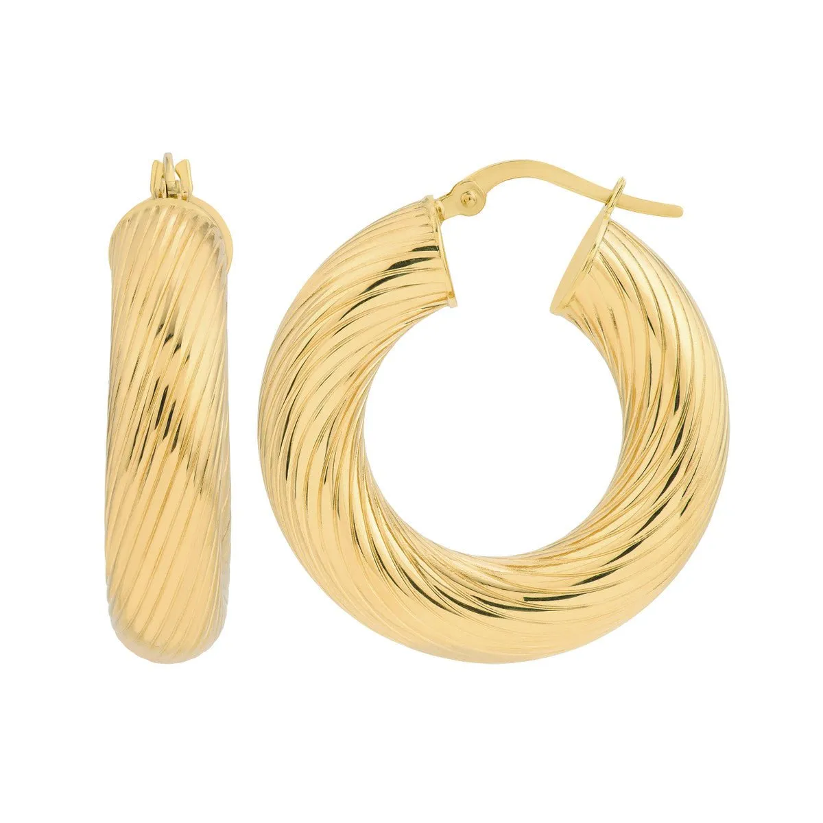 14K Yellow Gold 15.00mm Textured Round Tube Hoop Earrings