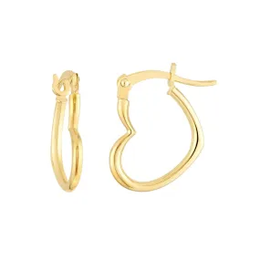 14K Yellow Gold 18.00mm Tilted Heart Hoop Earrings