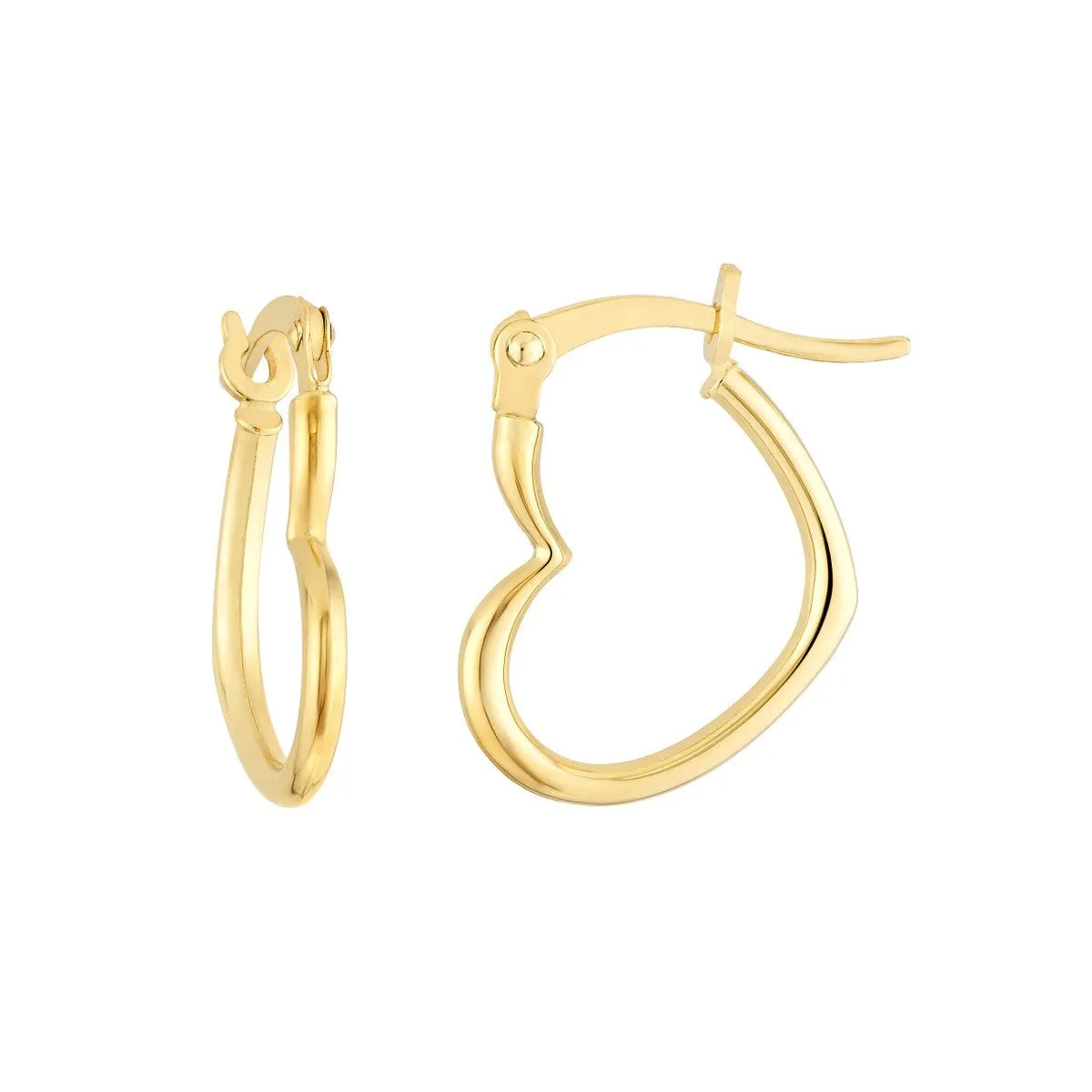 14K Yellow Gold 18.00mm Tilted Heart Hoop Earrings