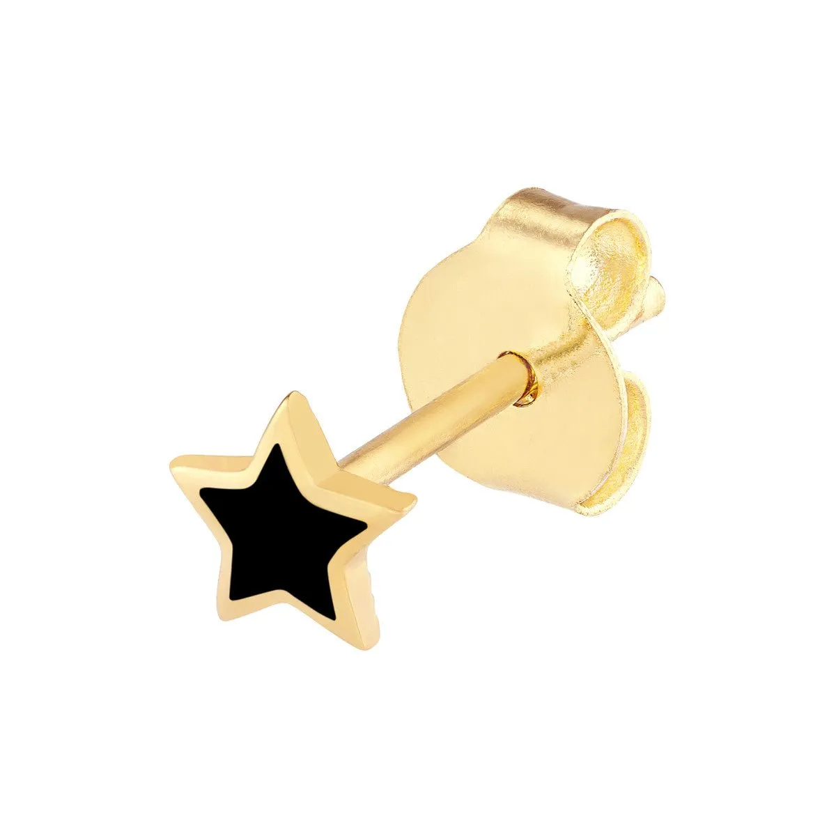 14K Yellow Gold Black Enamel Star Stud Earrings