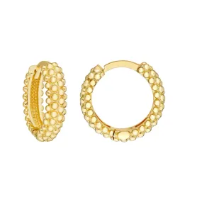 14K Yellow Gold Bobble Textured Round Hoop Earrings