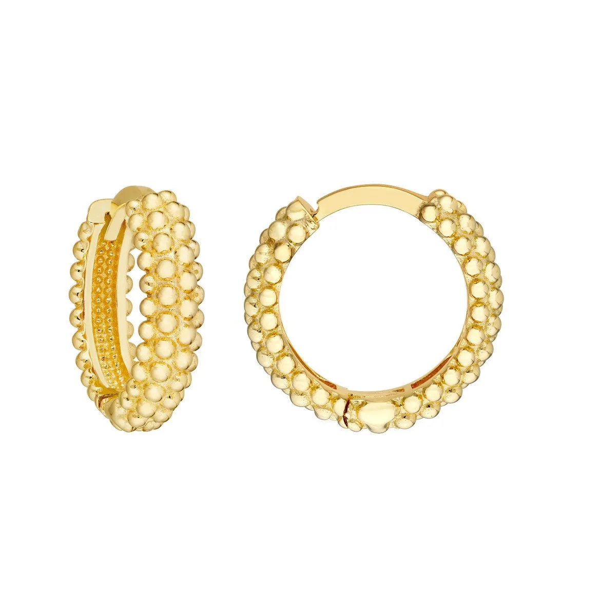 14K Yellow Gold Bobble Textured Round Hoop Earrings