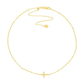 14K Yellow Gold Cross Choker on Saturn Chain