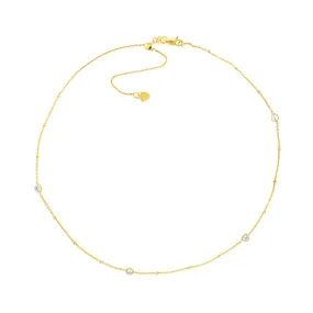 14K Yellow Gold CZ Bezels on Saturn Chain Adjustable Choker