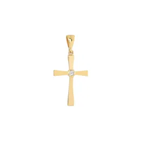 14K Yellow Gold CZ Center Polished Cross Pendant