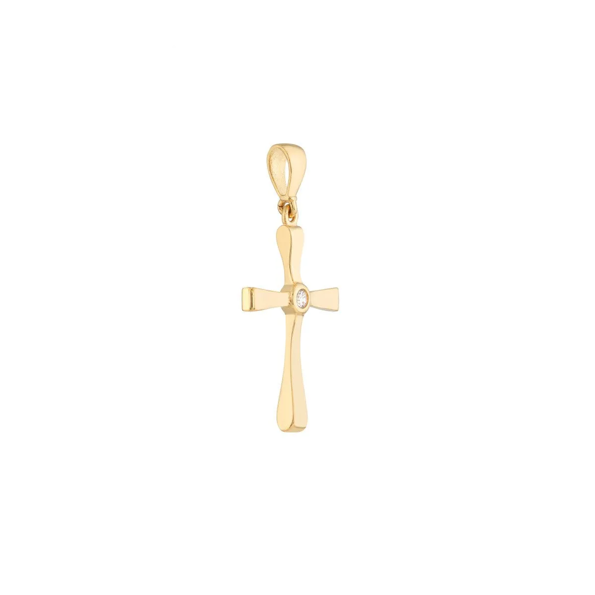 14K Yellow Gold CZ Center Polished Cross Pendant