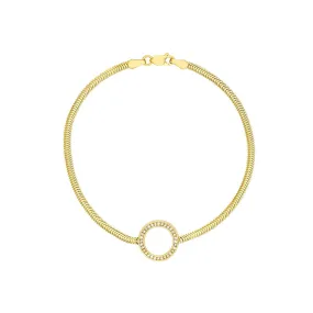 14K Yellow Gold Diamond Circle Station Snake Bracelet