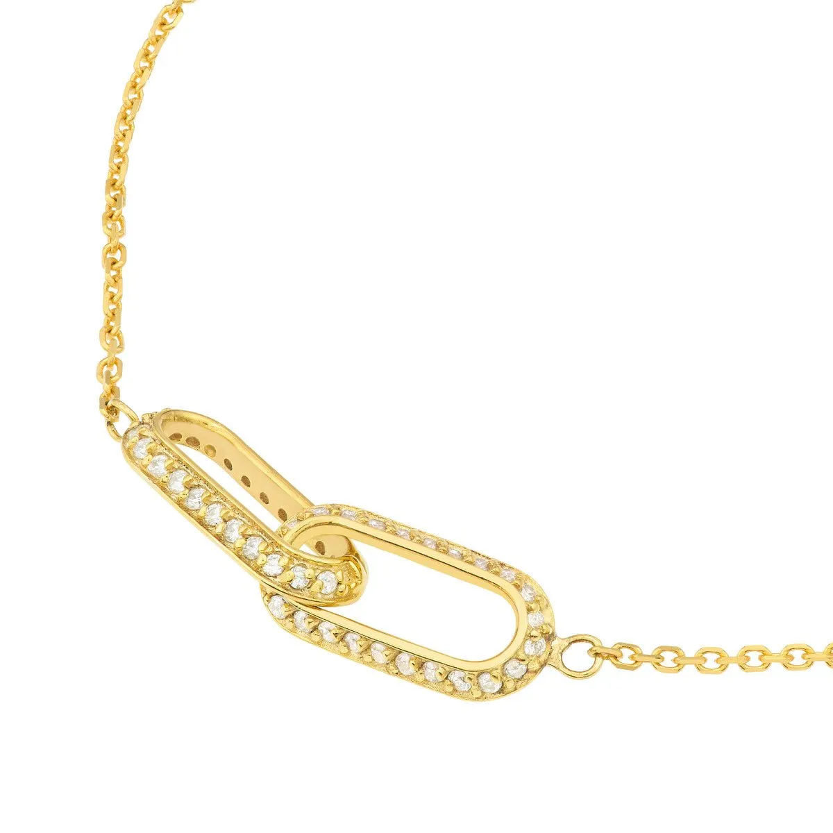 14K Yellow Gold Diamond Paper Clip Links Necklace