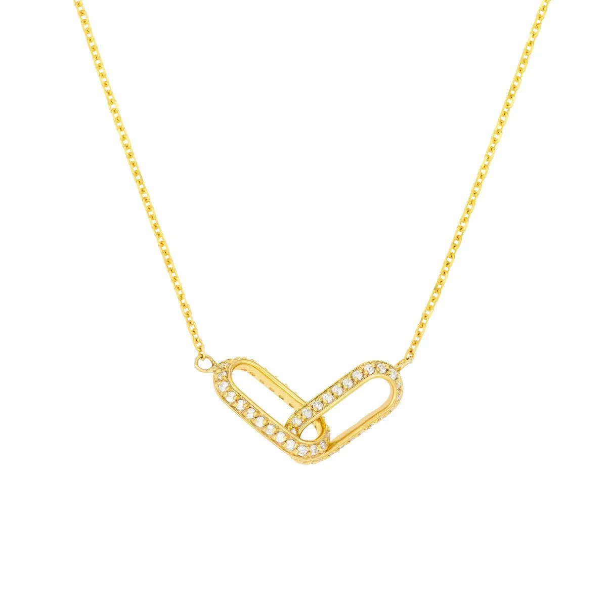 14K Yellow Gold Diamond Paper Clip Links Necklace