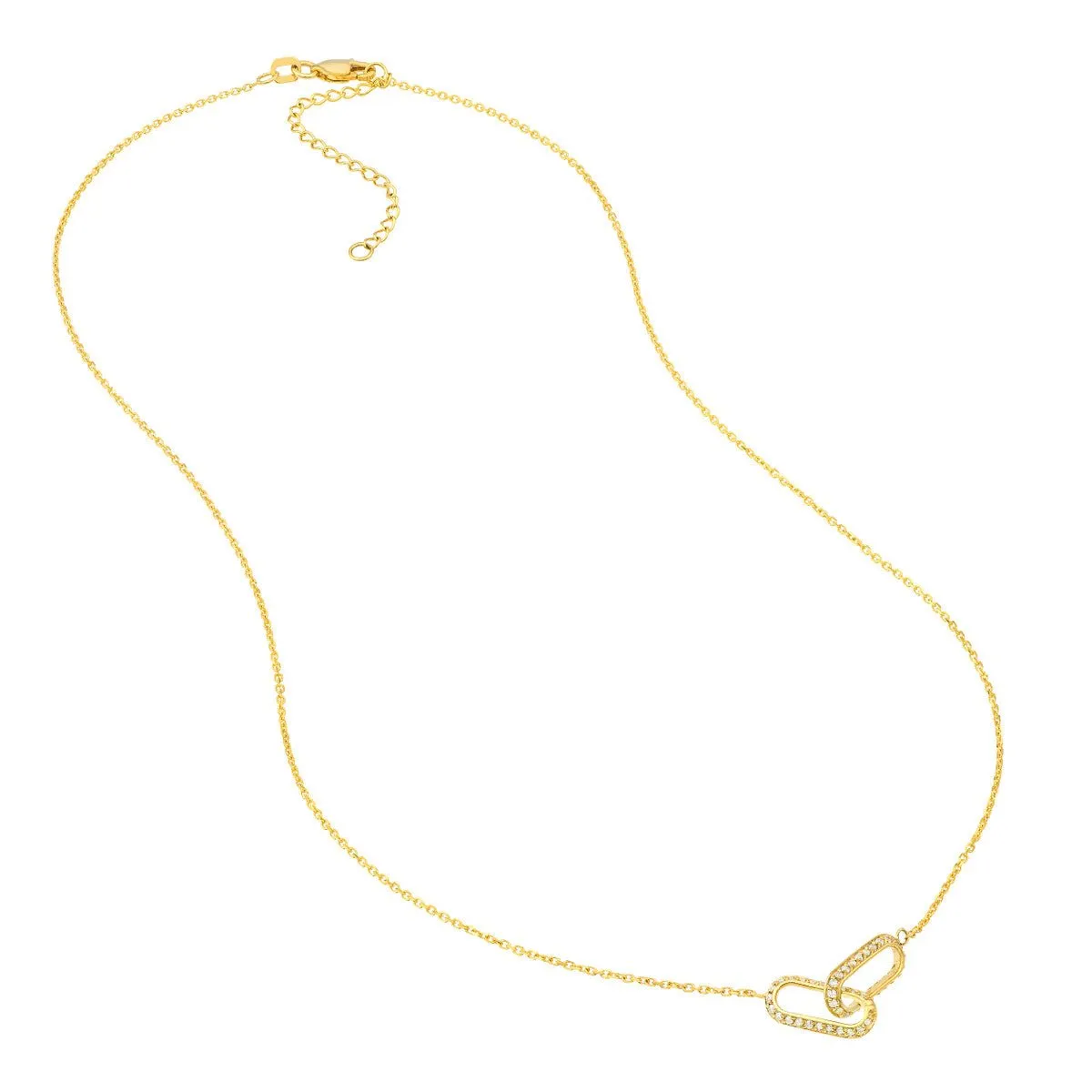 14K Yellow Gold Diamond Paper Clip Links Necklace