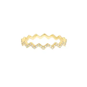 14K Yellow Gold Diamond Polished Zig Zag Band Ring