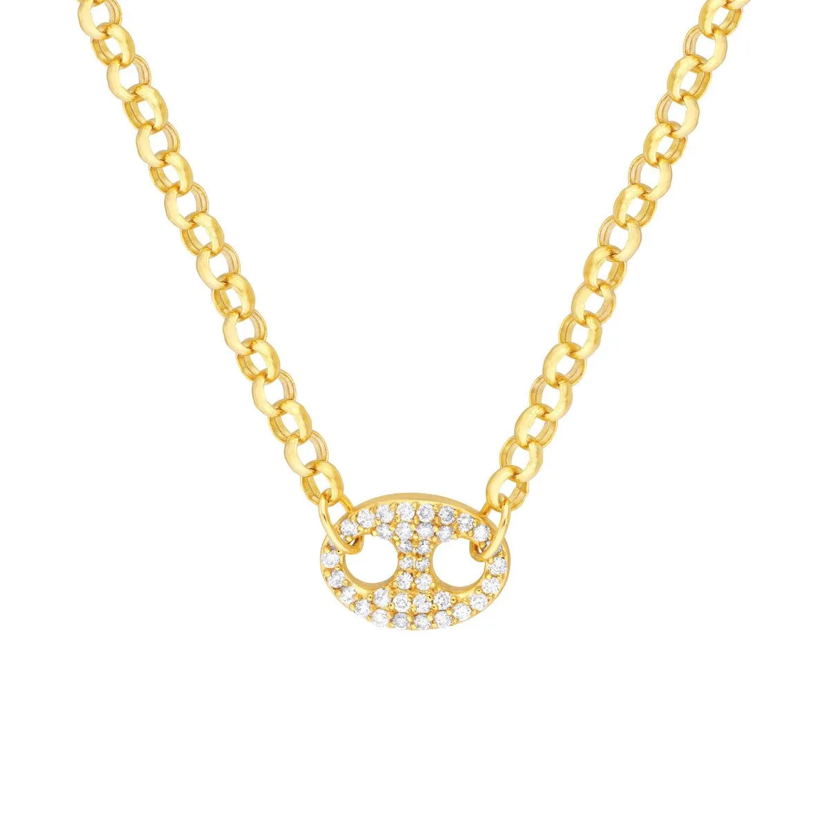 14K Yellow Gold Diamond Puff Link on Rolo Necklace