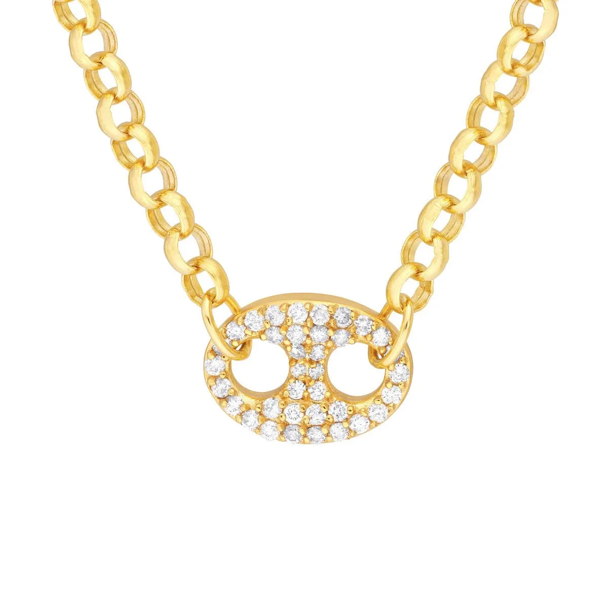 14K Yellow Gold Diamond Puff Link on Rolo Necklace