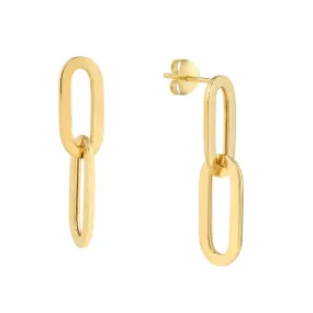 14K Yellow Gold Double Flat Oval Link Dangle Earrings