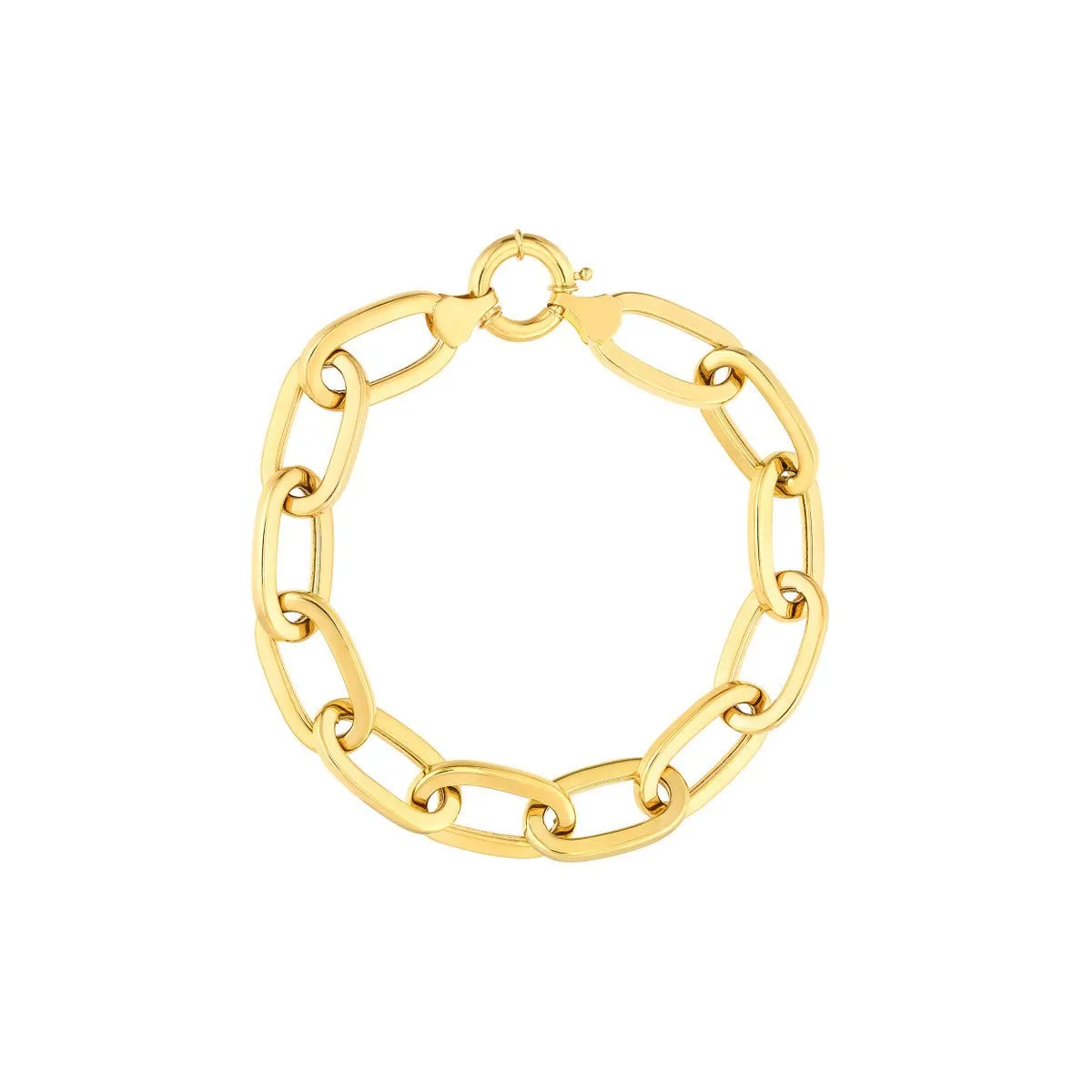 14K Yellow Gold Flat Polished Oval Link Bracelet