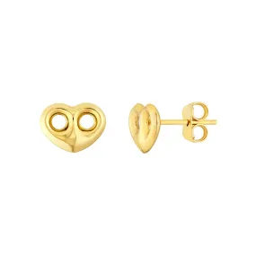 14K Yellow Gold Heart Puff Mariner Stud Earrings