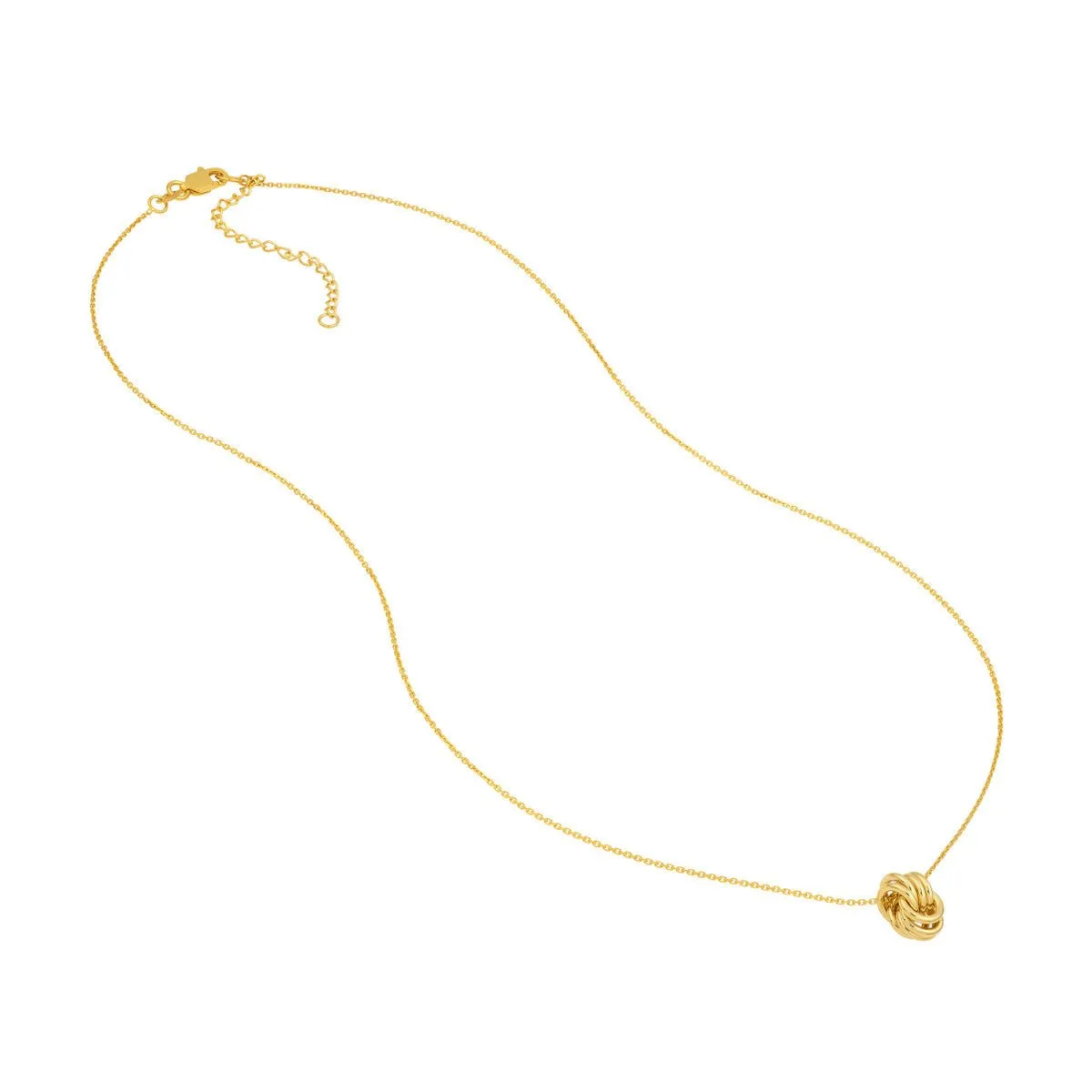 14K Yellow Gold Love Knot Pendant Cable Necklace