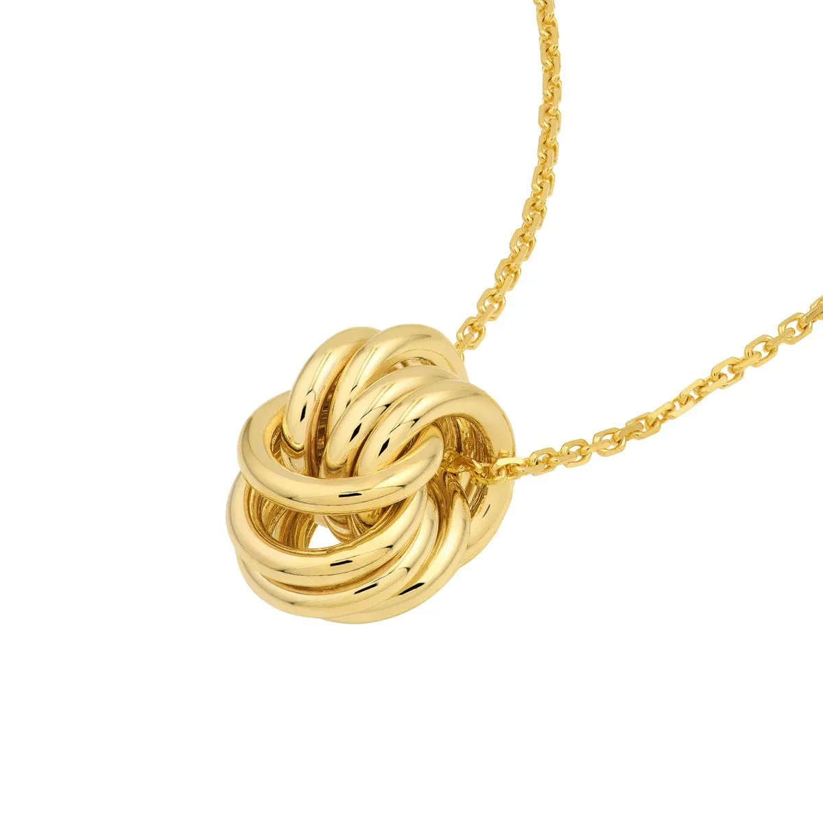 14K Yellow Gold Love Knot Pendant Cable Necklace