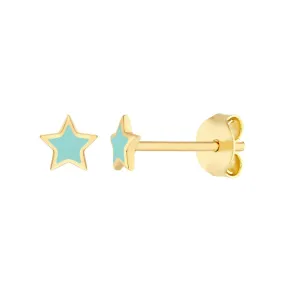 14K Yellow Gold Lt.Turquoise Enamel Star Stud Earrings