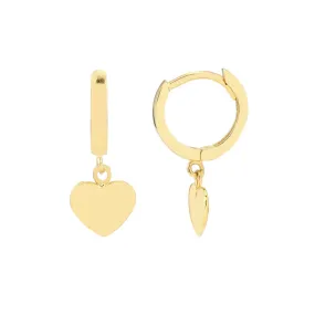 14K Yellow Gold Mini Huggie Hoop Earrings with Heart Drop