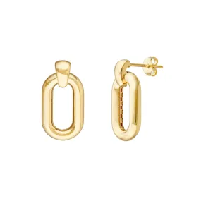 14K Yellow Gold Oval Door Knocker Hoop Earrings