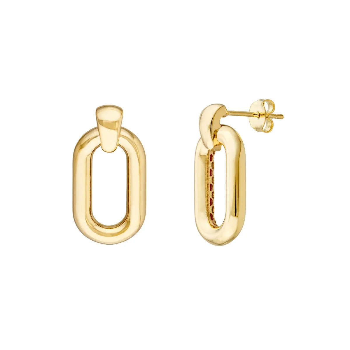 14K Yellow Gold Oval Door Knocker Hoop Earrings