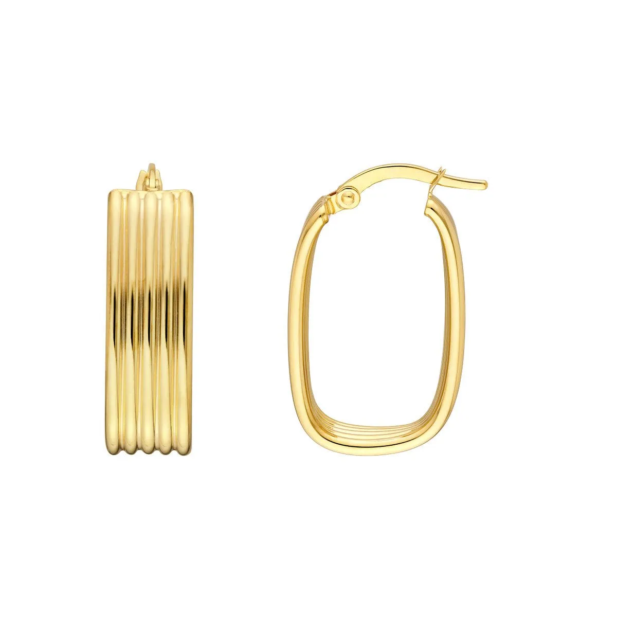 14K Yellow Gold Ribbed Hoops