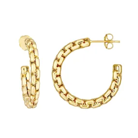 14K Yellow Gold Round Box Large Open Hoop Earrings