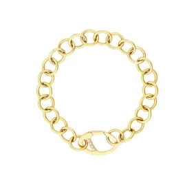 14K Yellow Gold Round Link Bracelet with Diamond Push Lock