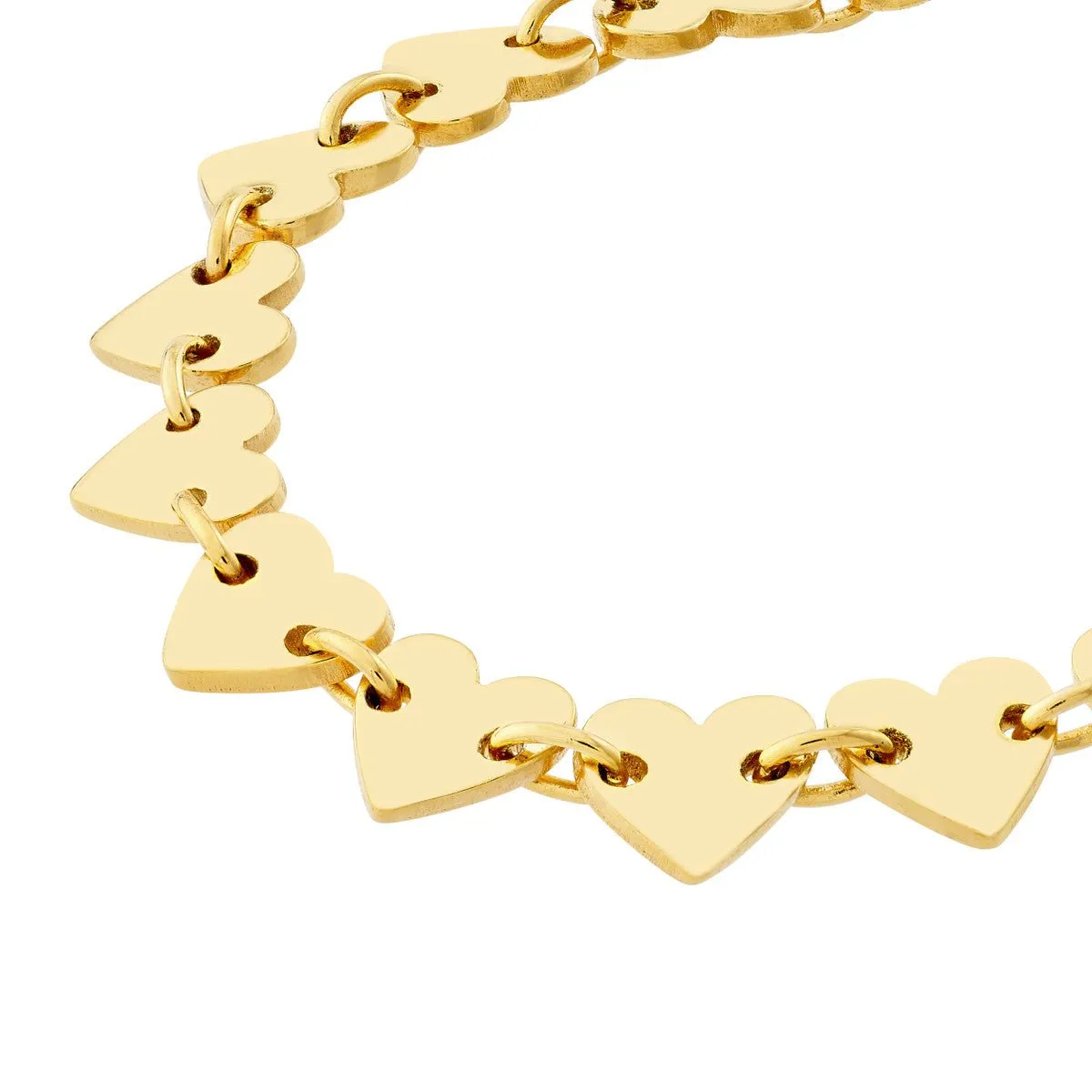 14K Yellow Gold Side by Side Heart Station Bracelet