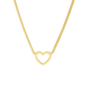 14K Yellow Gold Snake Open Heart Necklace