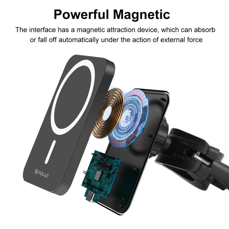 15W Magnetic Qi Wireless Car Charger with Vlogging Phone Holder Clamp