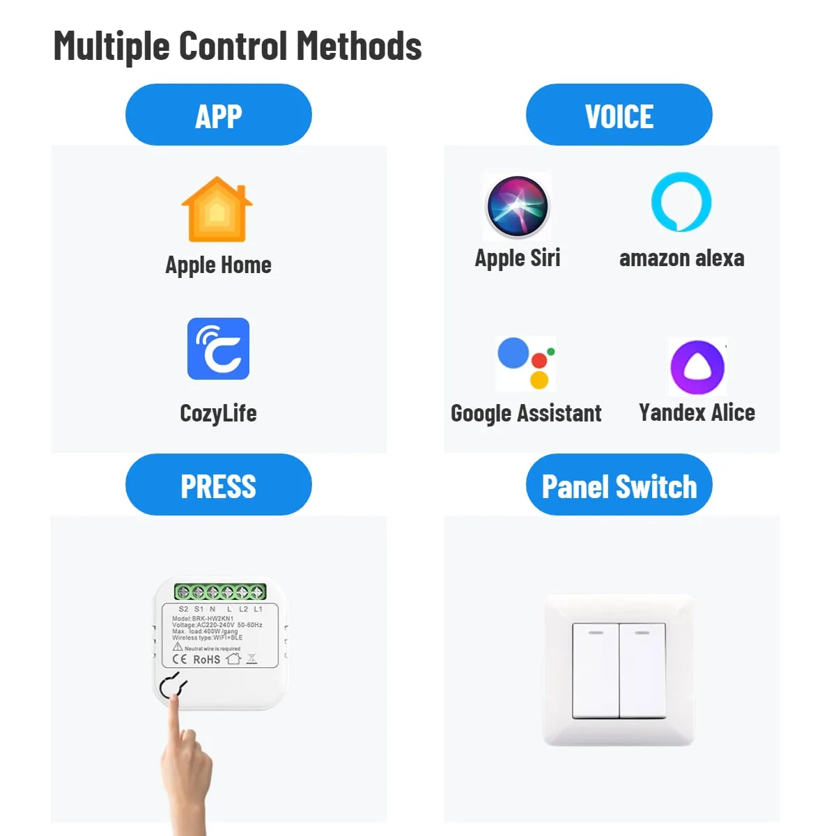 2 Gang Mini Smart Switch Module,Support Apple HomeKit Siri Alexa,WiFi Wireless Timer Breaker 2 Way Control,Neutral Wire Required