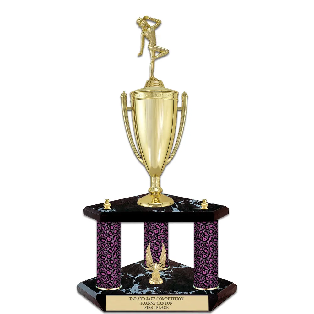 20" Custom 3 Column Black Base Award Trophy With Loving Cup & Trim