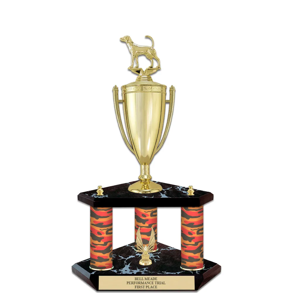 20" Custom 3 Column Black Base Award Trophy With Loving Cup & Trim