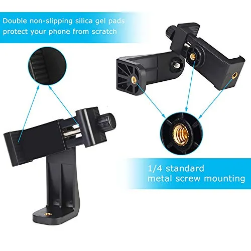 2PCS Cell Phone Tripod Mount Adapter – Universal Smartphone Tripod Mount Holder with Adjustable Clamp, Rotatable Bracket, Compatible with iPhone, Samsung, All Phones, Selfie Stick, Camcorder, Monopod