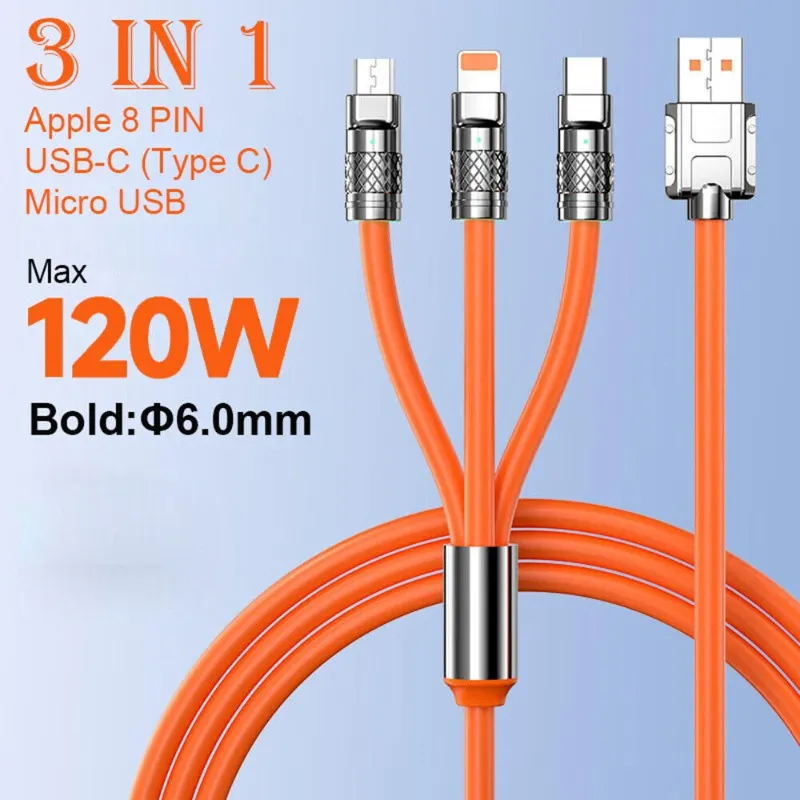 3 in 1 Fast USB Charging Cable Universal Multi Function Cell Phone Charger Cord