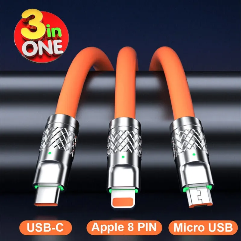 3 in 1 Fast USB Charging Cable Universal Multi Function Cell Phone Charger Cord