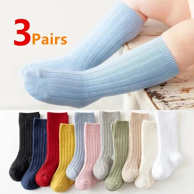 3Pairs/Lot Baby Knee High Socks Kids Girls Boys Soft Cotton Long Sock