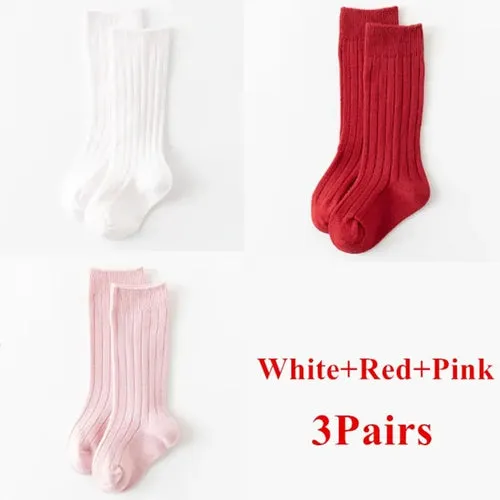 3Pairs/Lot Baby Knee High Socks Kids Girls Boys Soft Cotton Long Sock