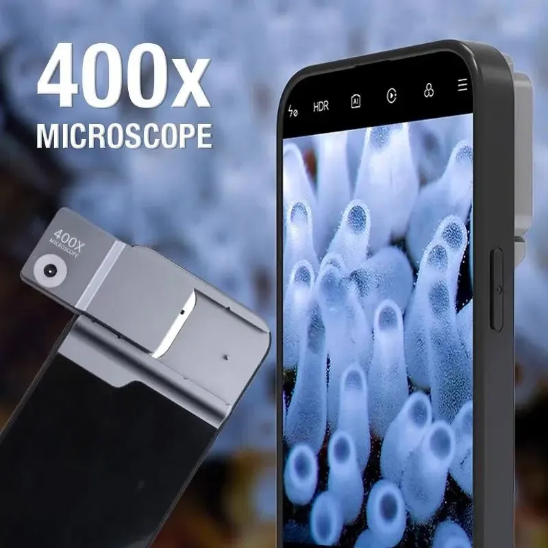 400X Phone Microscope with Light Case - Phone Cover Built-in Light Lenses Tip Scope